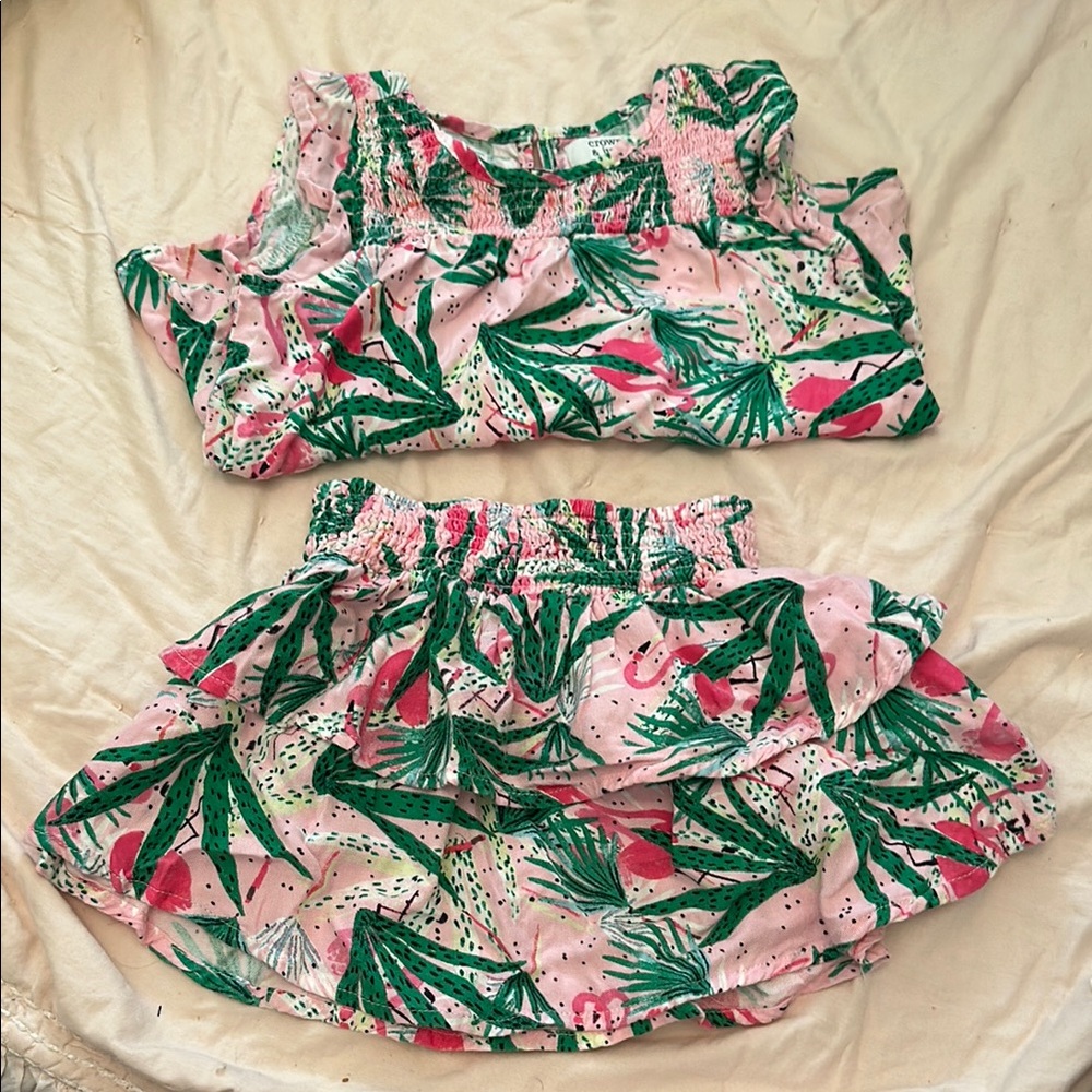 Crown & Ivy Kids Tropical Print Matching Set - Pink and Green